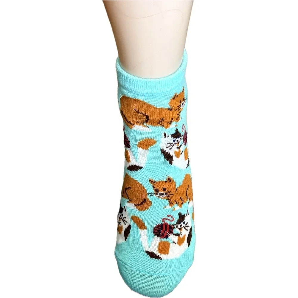 HYP Womens Cat Graphic Socks 3 Pairs Navy Maroon Teal Ankle Crew Shoe Size 4-10